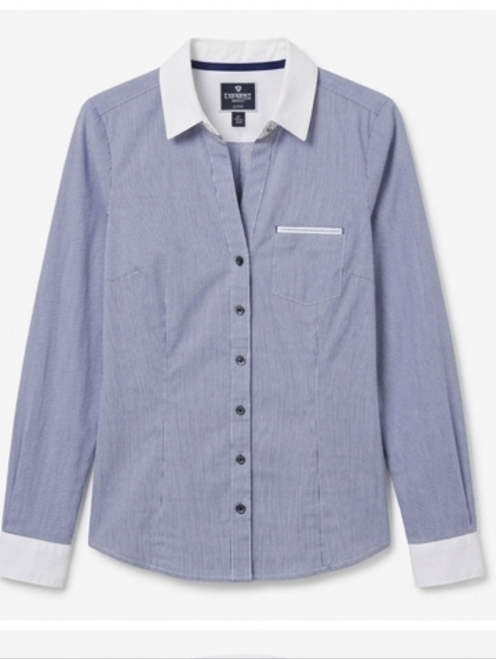 Express Blue Pinstripe Shirt with White Contrast Collar & Cuffs